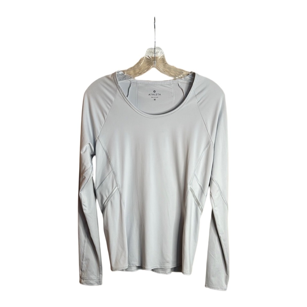 Athleta Sz Medium Reflective‎ Pullover Gray Fitted Long Sleeve Tee